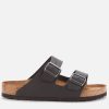 Men Birkenstock Sandals & Slides | Birkenstock Men'S Arizona Oiled Leather Double Strap Sandals - Black