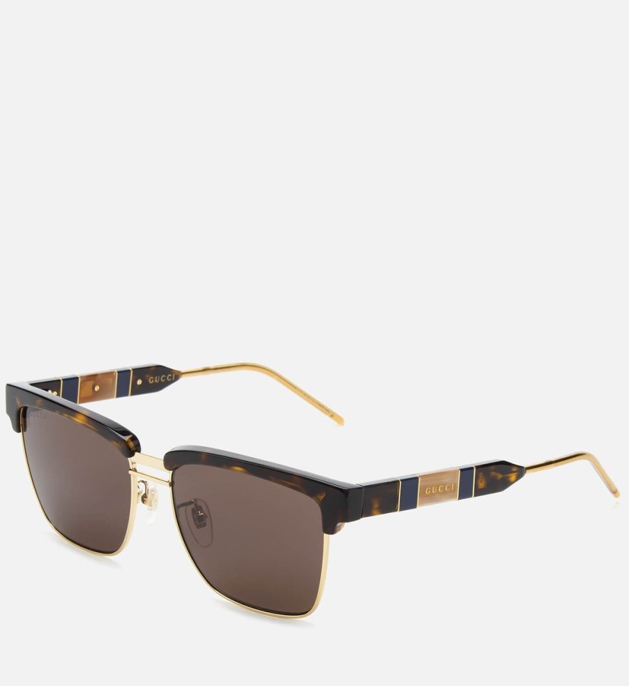 Men Gucci Sunglasses | Gucci Men'S Square Metal And Acetate Sunglasses - Havana/Havana/Brown