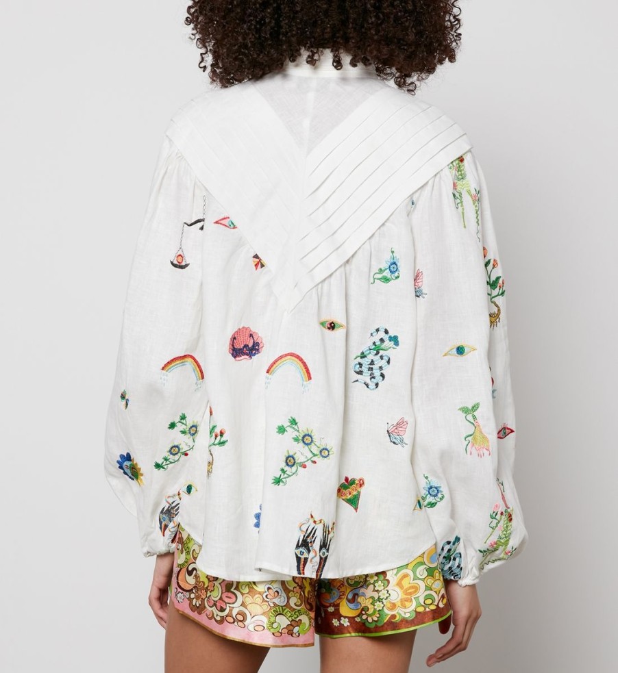 Women ALÉMAIS Shirts And Blouses | Alemais Atticus Embroidered Linen Shirt