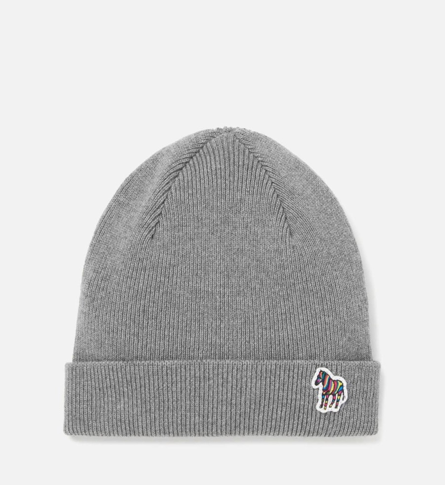 Men Paul Smith Hats | Ps Paul Smith Men'S Zebra Patch Beanie - Slate Grey