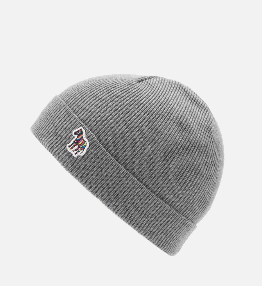 Men Paul Smith Hats | Ps Paul Smith Men'S Zebra Patch Beanie - Slate Grey