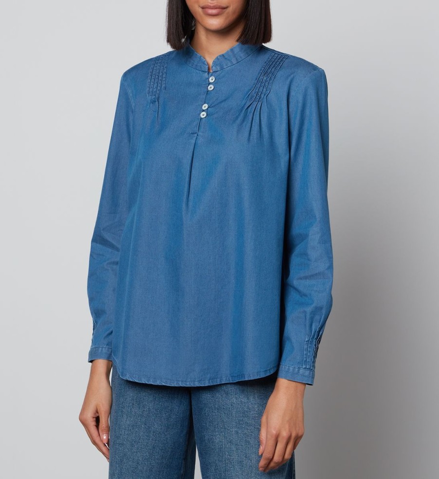 Women A.P.C. Shirts And Blouses | A.P.C. Garance Pintucked Chambray Blouse