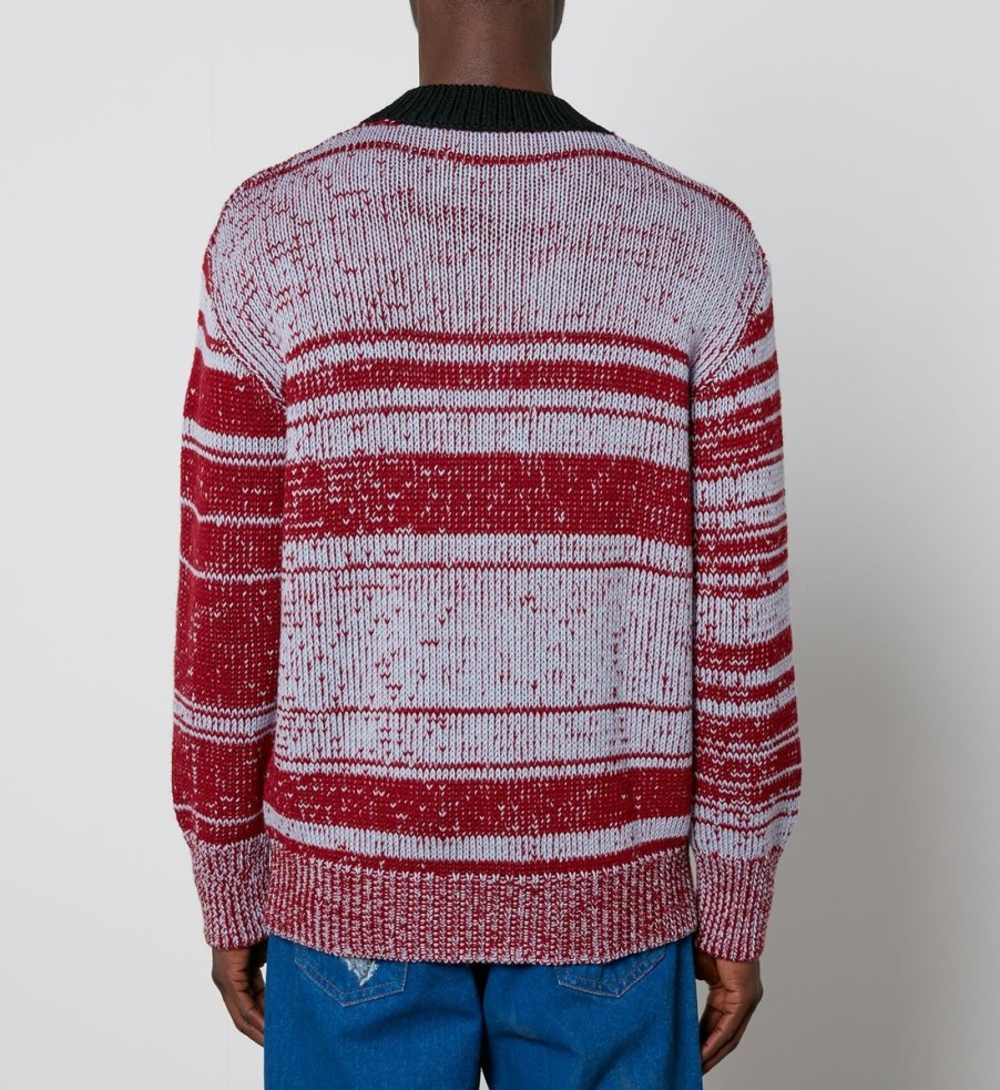 Men Marni Knitwear | Marni Striped Logo Intarsia Virgin Wool Jumper