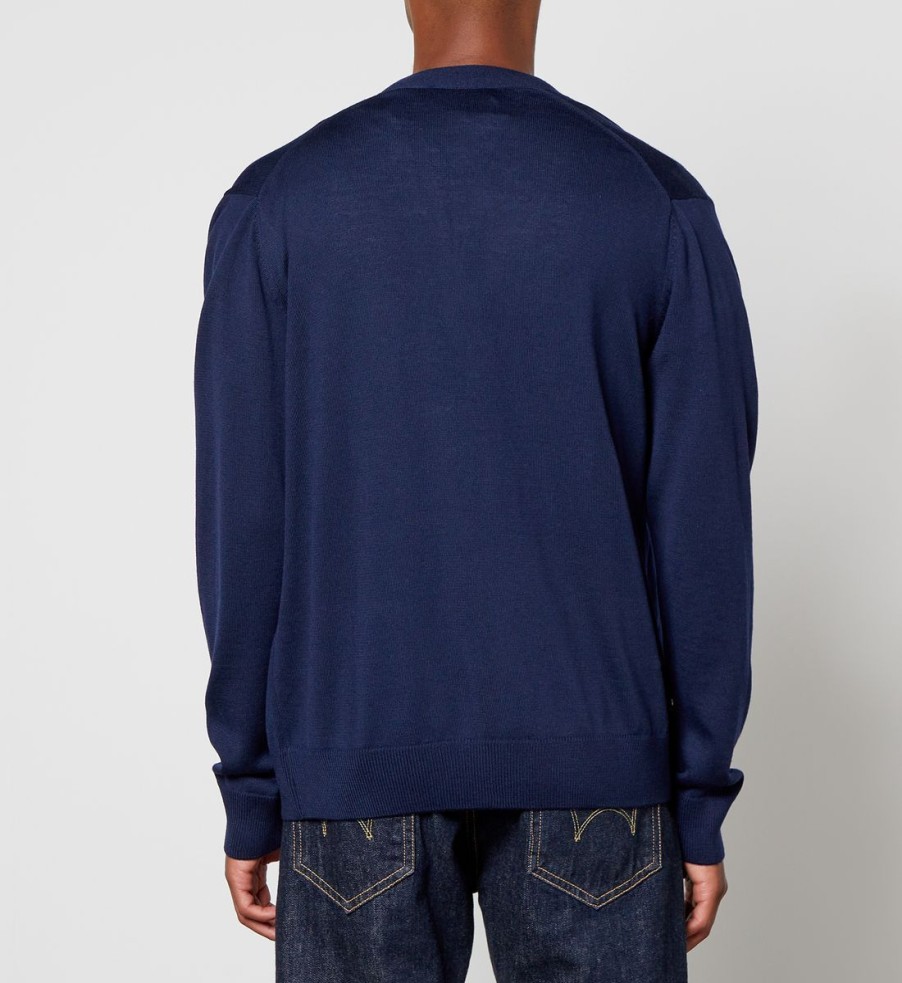 Men Maison Kitsuné Cardigans | Maison Kitsune Tricolour Fox Patch Classic Cardigan - Navy