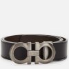 Men Ferragamo Belts | Ferragamo Men'S Calfskin Reversible Gancini Belt - Black/Hickory