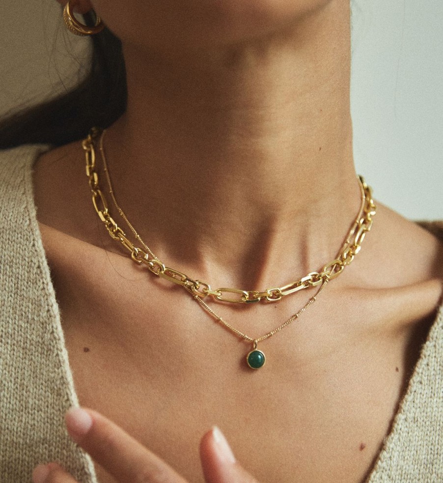 Women Daisy London Jewellery | Daisy London Aventurine 18-Karat Gold-Plated Sterling Silver Necklace