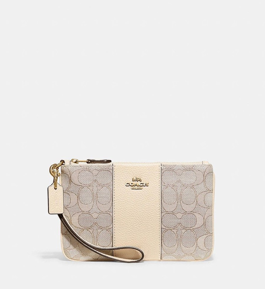 Women Coach Purses | Coach Small Jacquard And Leather Wristlet Purse