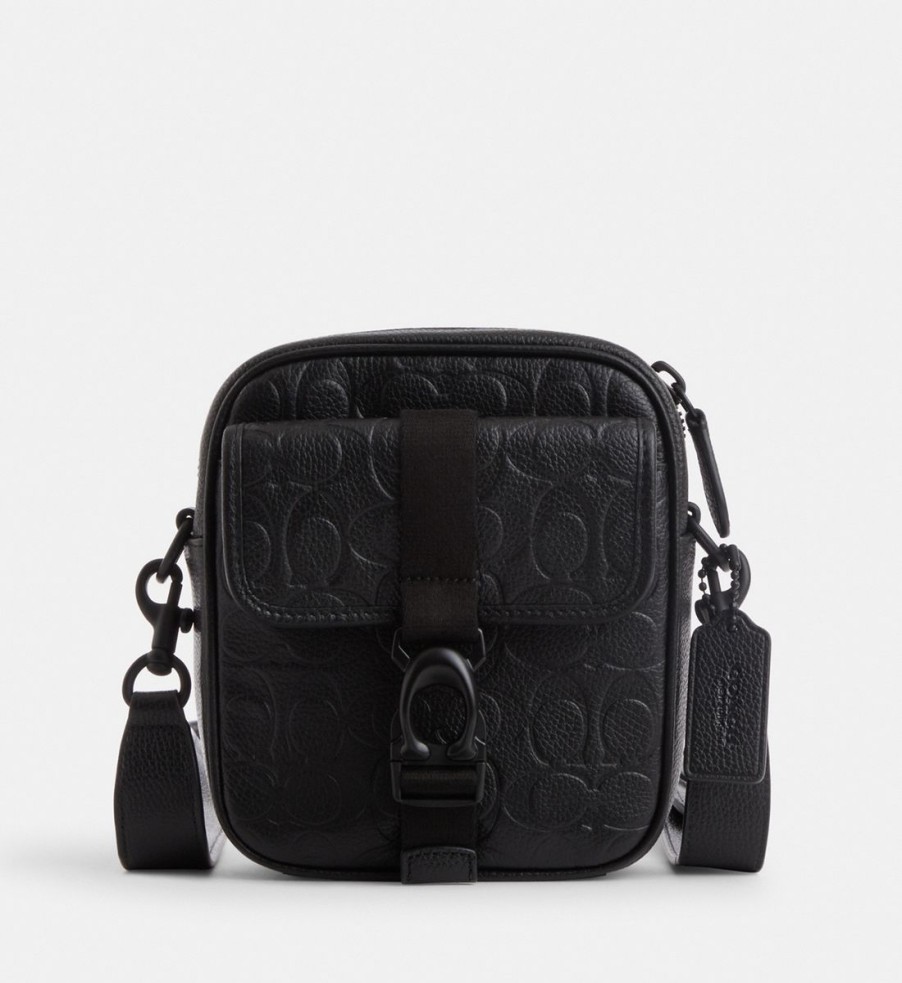 Men Coach Bags | Coach Beck Blackout Signature Debossed Leather Crossbody Bag