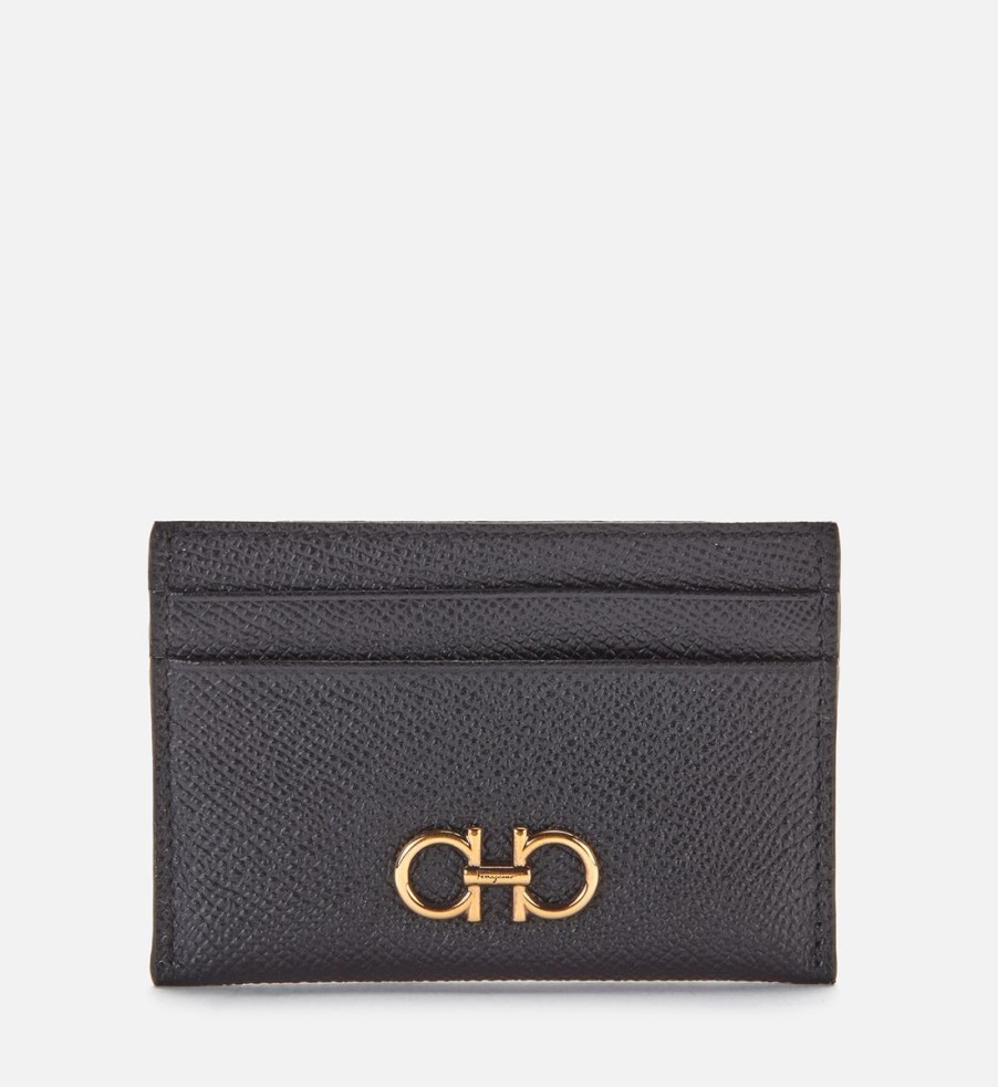 Women Ferragamo Purses | Ferragamo Women'S The Gancini Credit Card Holder - Nero