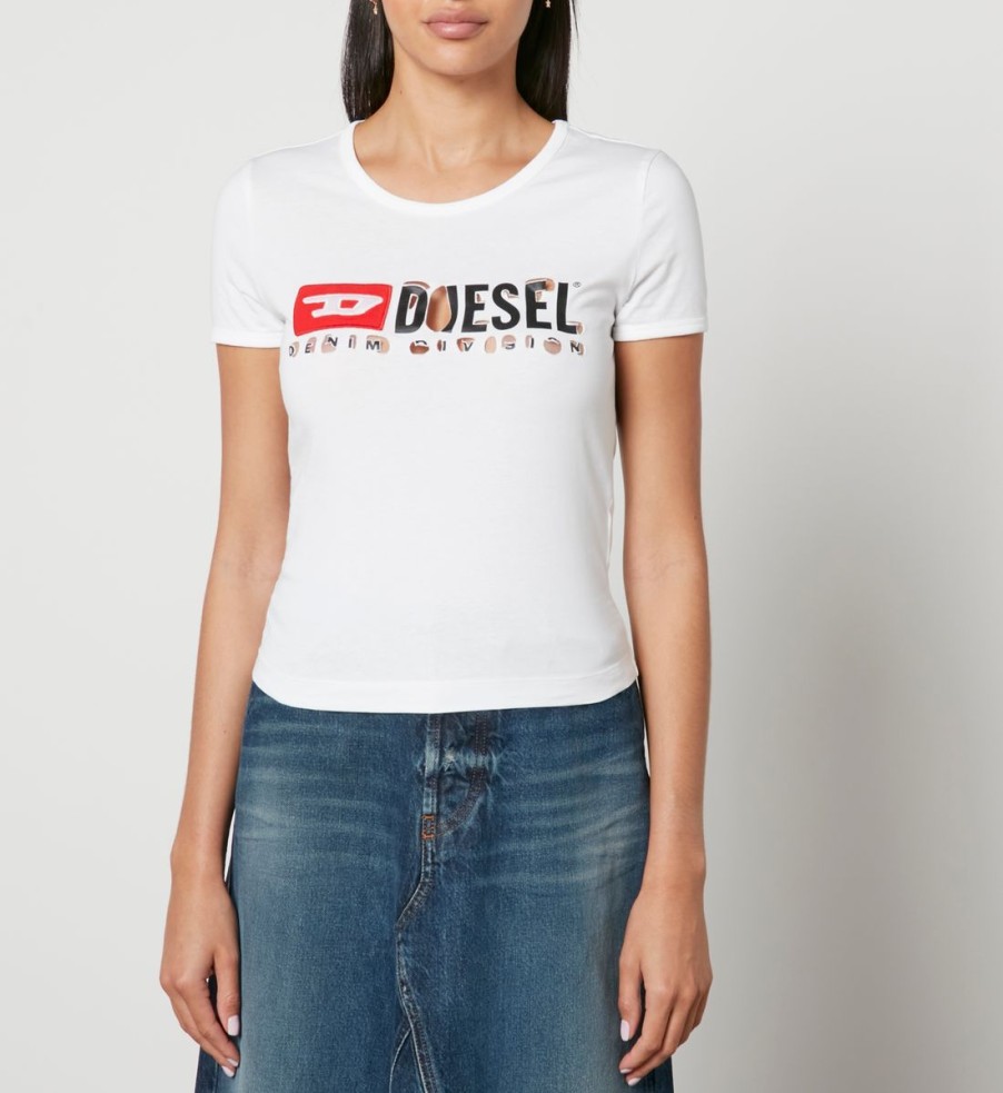 Women Diesel T-Shirts And Tops | Diesel T-Uncutie Destroyed Cotton-Jersey Graphic T-Shirt