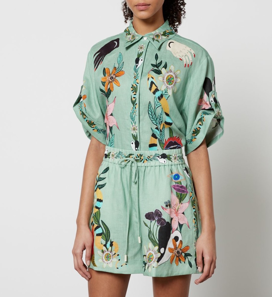 Women ALÉMAIS Shirts And Blouses | Alemais Meagan Oversized Floral-Print Linen Shirt