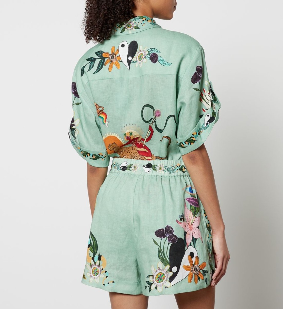 Women ALÉMAIS Shirts And Blouses | Alemais Meagan Oversized Floral-Print Linen Shirt