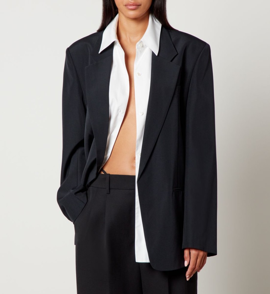 Women Alexander Wang Jackets | Alexander Wang Drapey Crepe Oversized Blazer With Cotton-Poplin Shirt