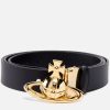 Men Vivienne Westwood Belts | Vivienne Westwood Gold-Tone Orb Leather Buckle Belt