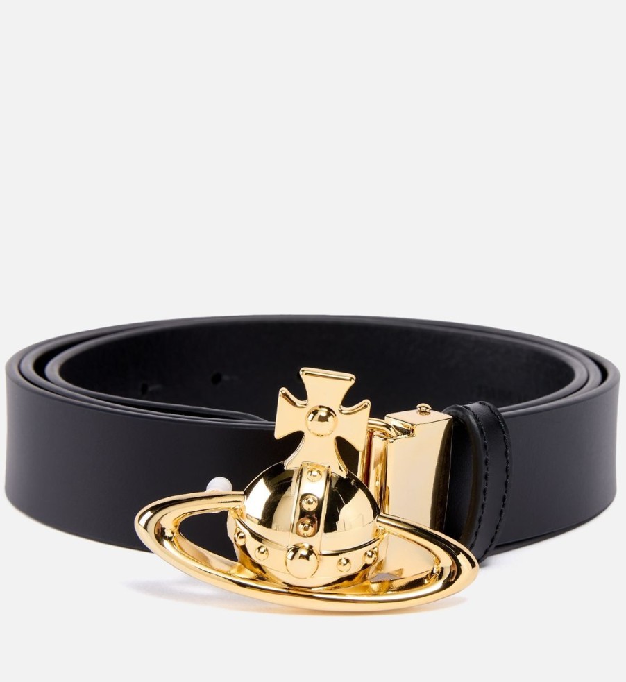 Men Vivienne Westwood Belts | Vivienne Westwood Gold-Tone Orb Leather Buckle Belt