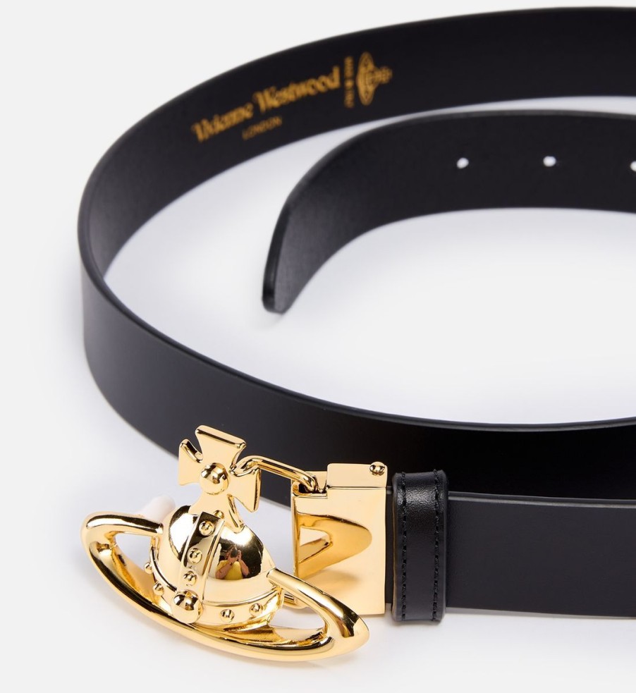 Men Vivienne Westwood Belts | Vivienne Westwood Gold-Tone Orb Leather Buckle Belt