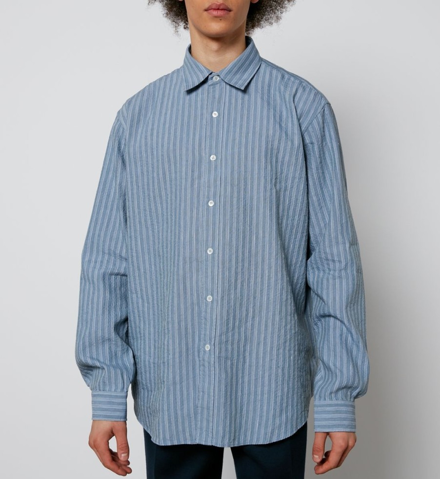 Men Maison Margiela Shirts | Maison Margiela Puckered Linen-Blend Long Sleeve Shirt