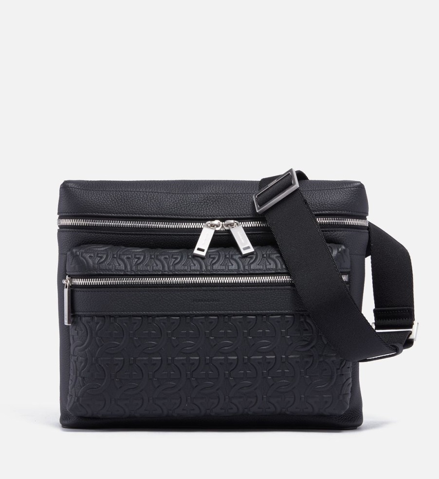 Men Salvatore Ferragamo Bags | Salvatore Ferragamo Logo-Embossed Leather Shoulder Bag