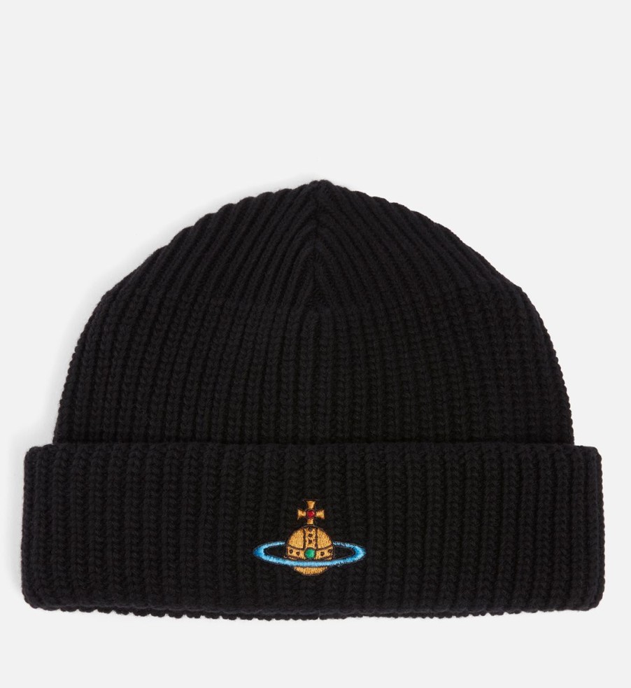 Men Vivienne Westwood Hats | Vivienne Westwood Logo Ribbed Wool Beanie