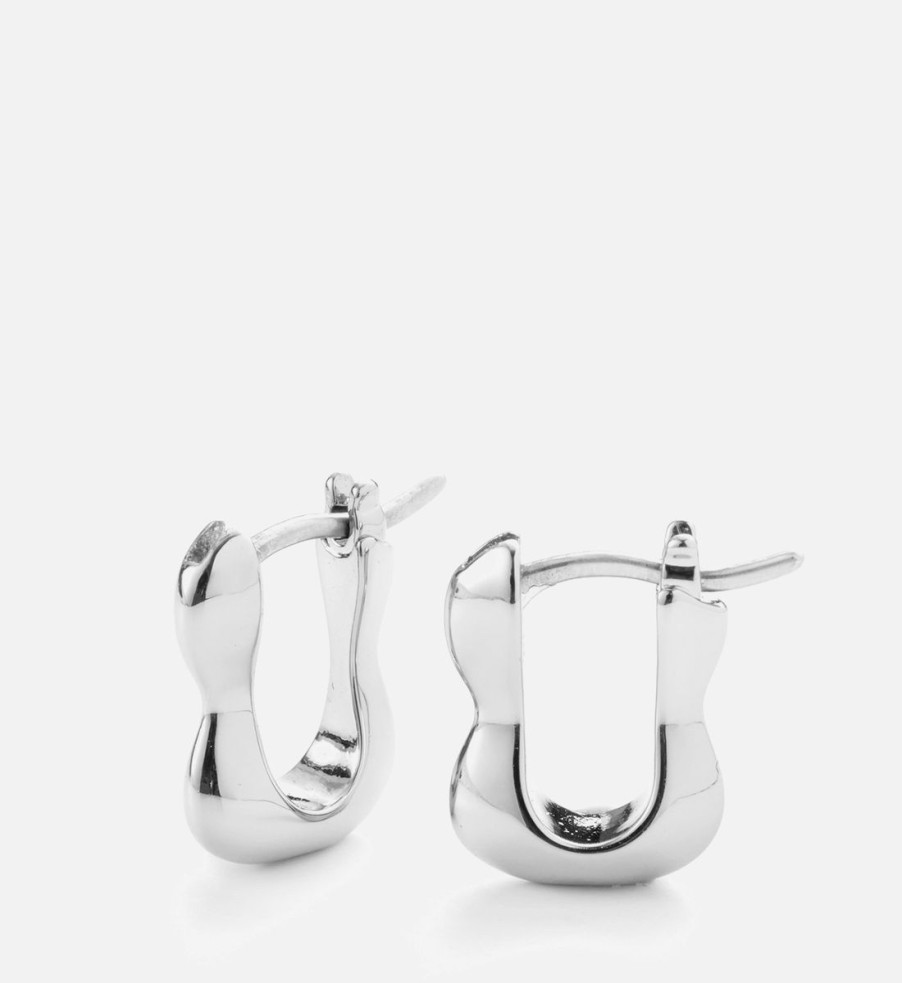 Women Jenny Bird Jewellery | Jenny Bird Squiggle Silver-Plated Huggie Earrings