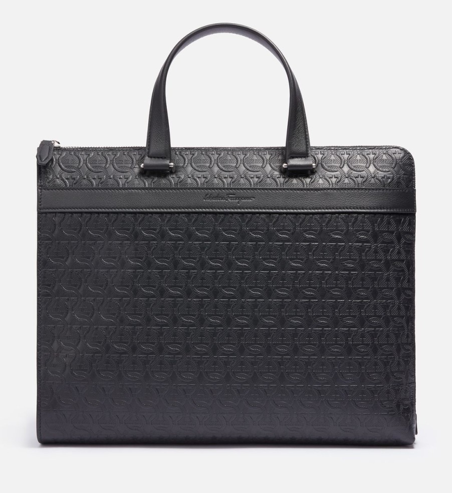 Men Salvatore Ferragamo Tech Accessories | Salvatore Ferragamo Embossed Leather Laptop Bag