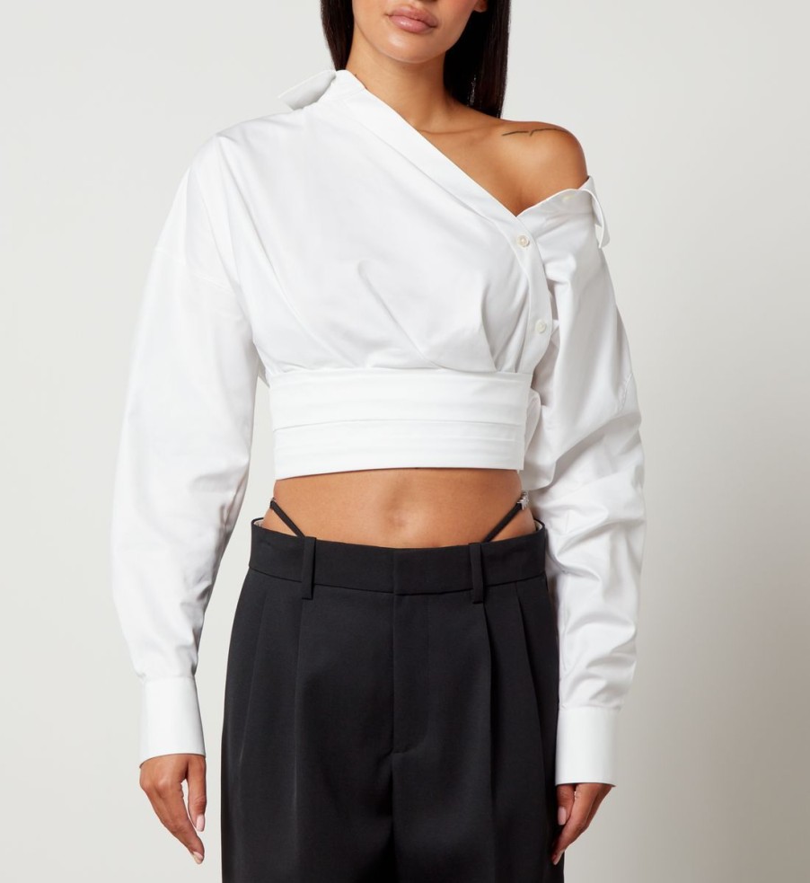 Women Alexander Wang Shirts And Blouses | Alexander Wang Cropped Cotton-Poplin Wrap Shirt