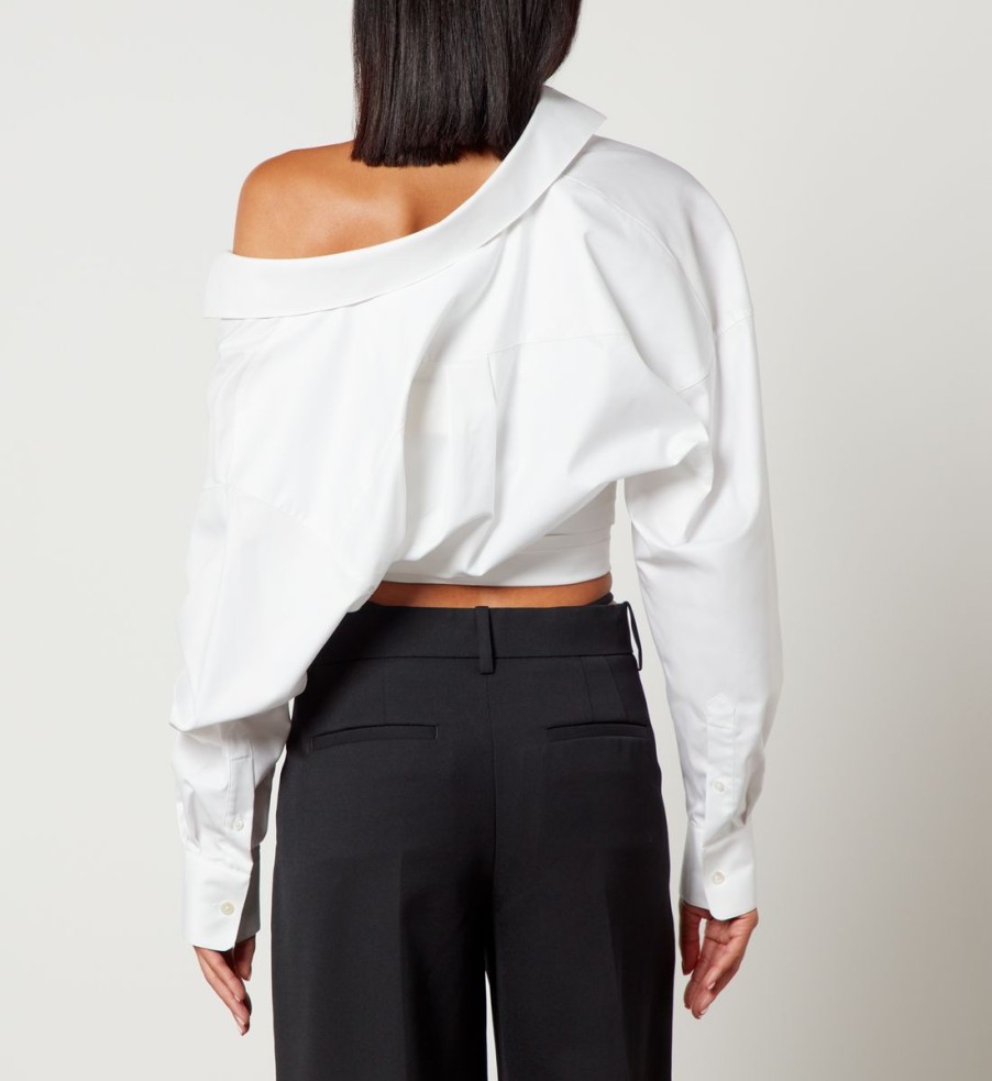 Women Alexander Wang Shirts And Blouses | Alexander Wang Cropped Cotton-Poplin Wrap Shirt