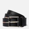 Men Paul Smith Belts | Paul Smith Stripe Detail Grained Leather Belt