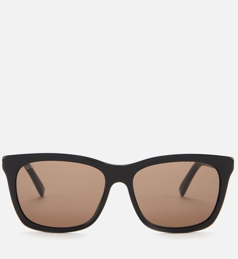 Men Gucci Sunglasses | Gucci Men'S Rectangle Frame Acetate Sunglasses - Black/Gold/Brown