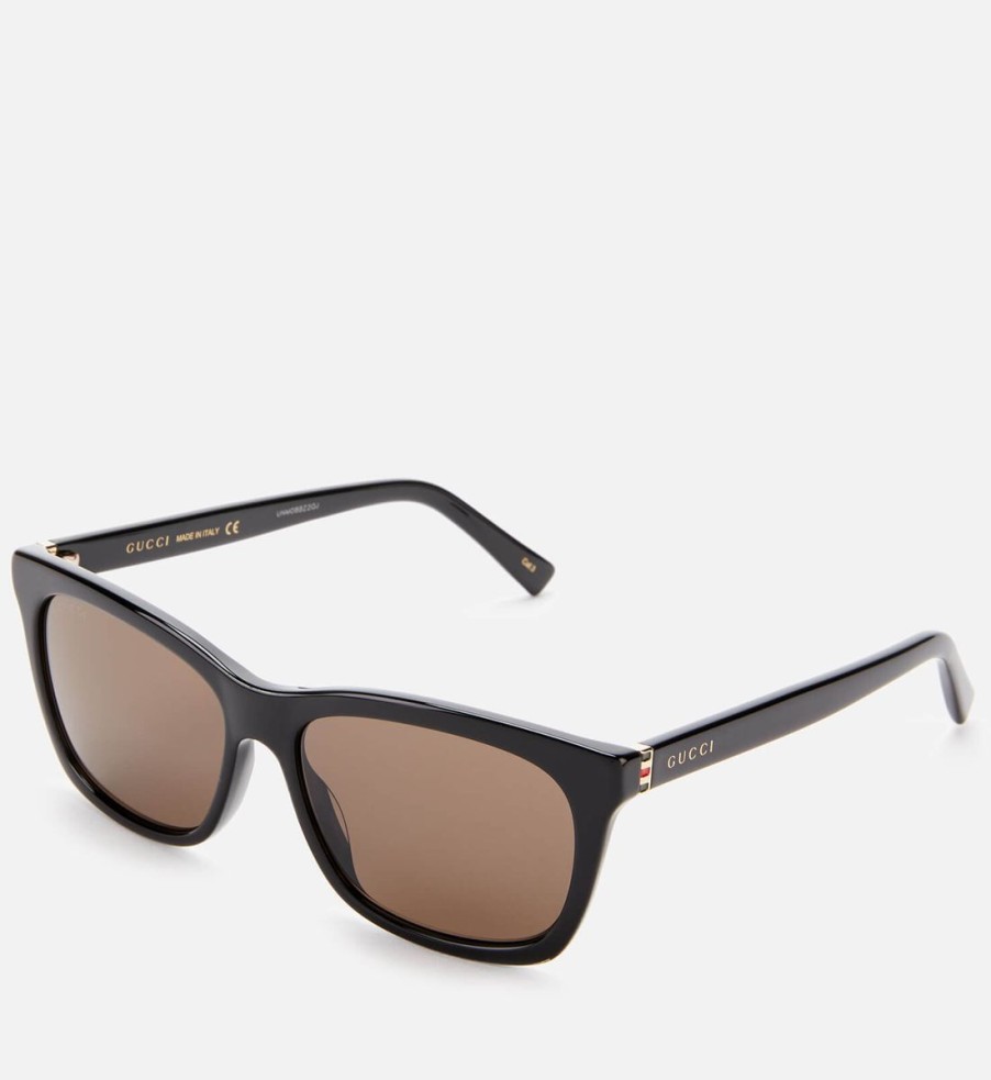 Men Gucci Sunglasses | Gucci Men'S Rectangle Frame Acetate Sunglasses - Black/Gold/Brown