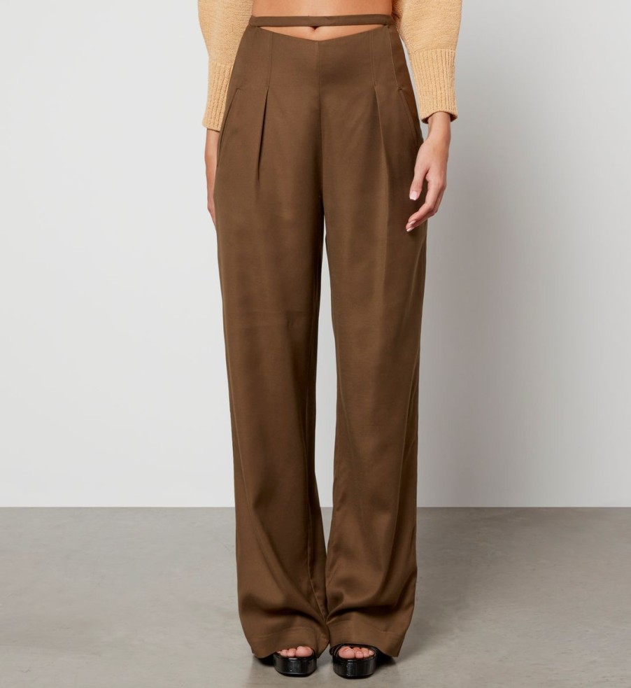 Women Cult Gaia Trousers | Cult Gaia Tasha Satin-Jersey Wide-Leg Trousers