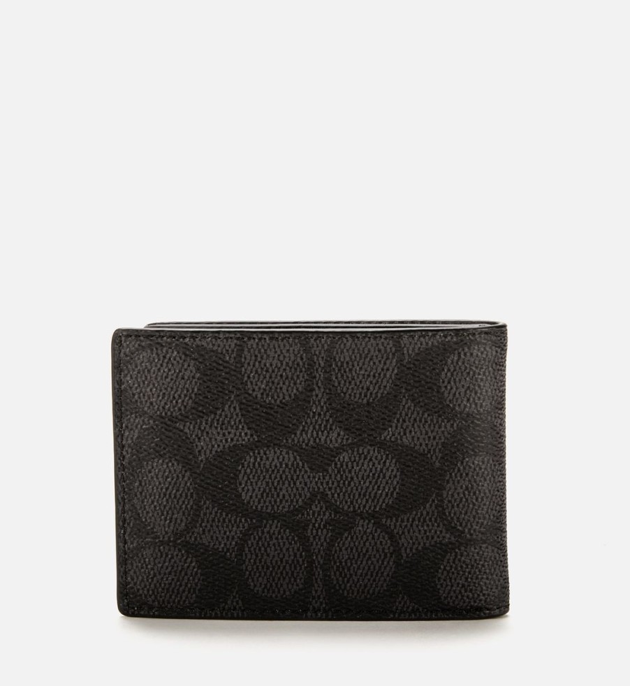 Men Coach Wallets | Coach Men'S Signature Canvas Slim Bifold Wallet - Charcoal/Black