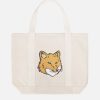 Women Maison Kitsuné Bags | Maison Kitsune Fox Head Canvas Tote Bag