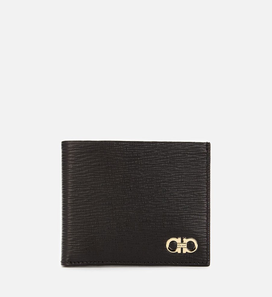 Men Ferragamo Wallets | Ferragamo Men'S Gancini Wallet - Black/Gold