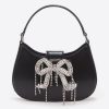 Women Self-Portrait Bags | Self-Portrait Rhinestone Bow Leather Crescent Bag