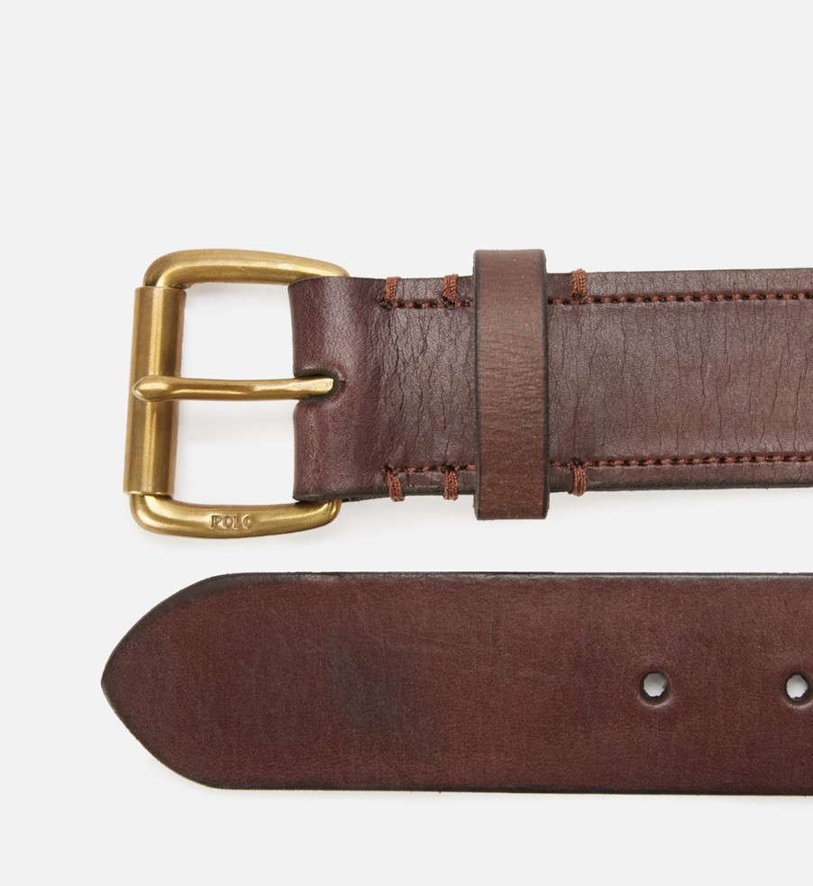 Men Polo Ralph Lauren Belts | Polo Ralph Lauren Men'S Pp Charm Casual Tumbled Leather Belt - Brown