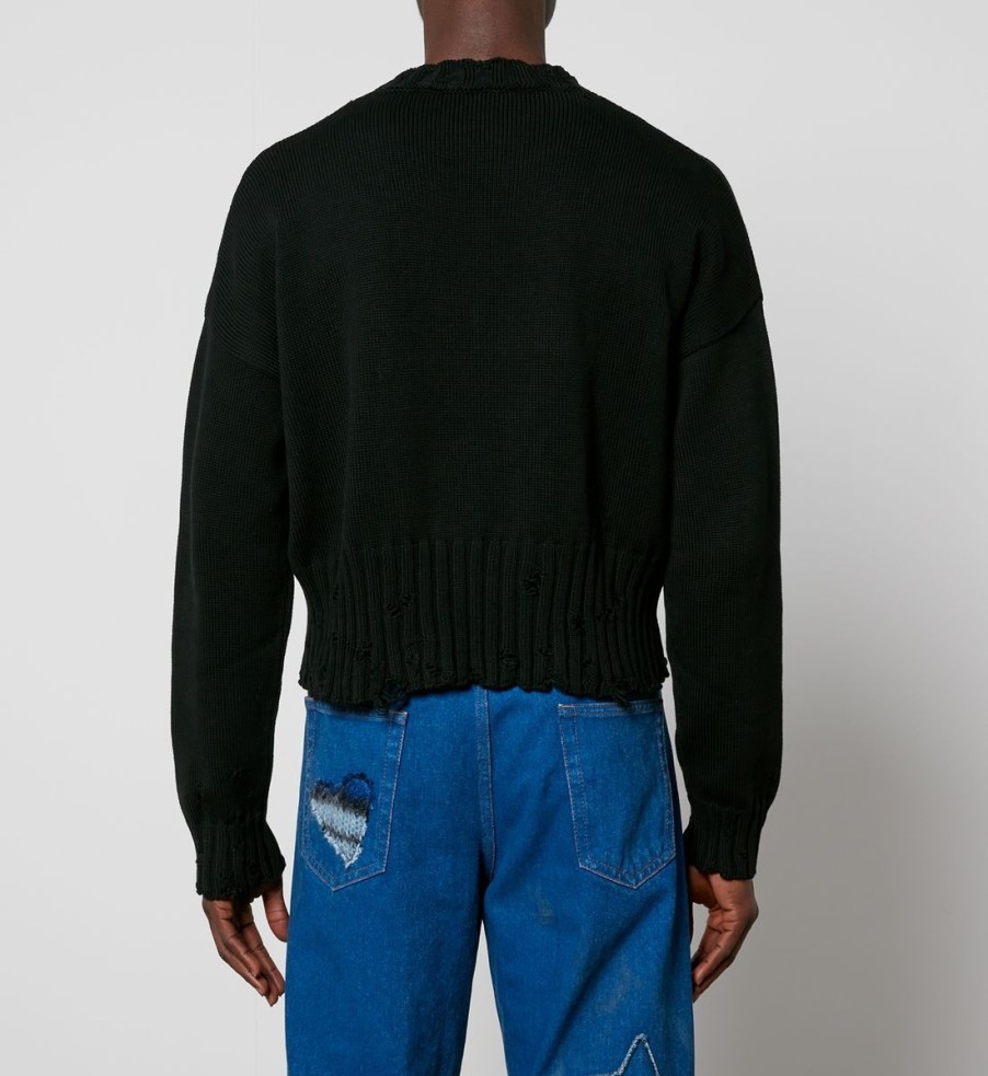 Men Marni Knitwear | Marni Logo-Embroidered Distressed Cotton Jumper