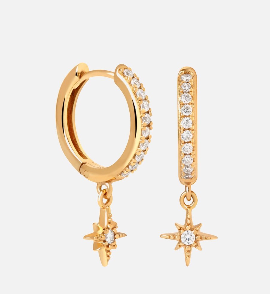 Women Astrid & Miyu Jewellery | Astrid & Miyu Crystal Star Gold-Plated Hoop Earrings