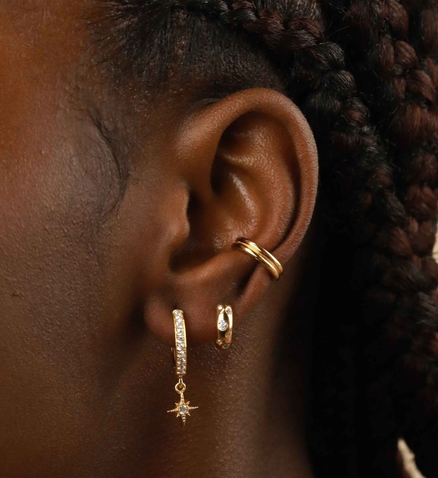 Women Astrid & Miyu Jewellery | Astrid & Miyu Crystal Star Gold-Plated Hoop Earrings