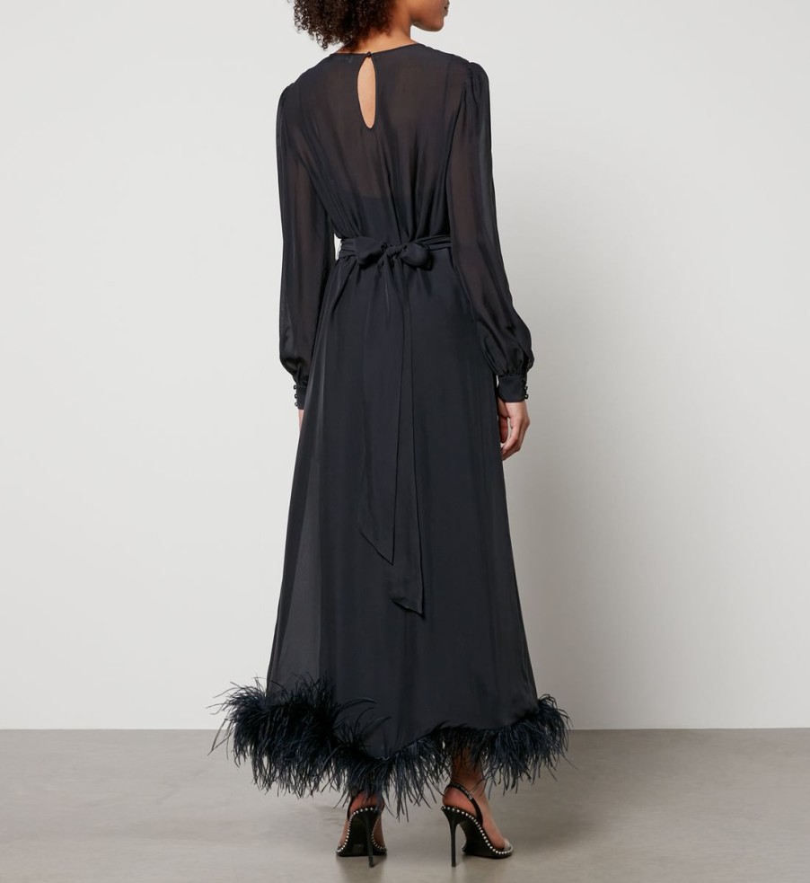 Women RIXO Dresses | Rixo Ellodie Feather-Trimmed Silk-Chiffon Dress