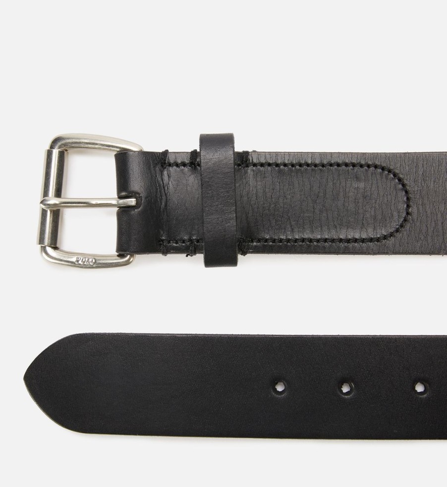 Men Polo Ralph Lauren Belts | Polo Ralph Lauren Men'S Pp Charm Casual Tumbled Leather Belt - Black