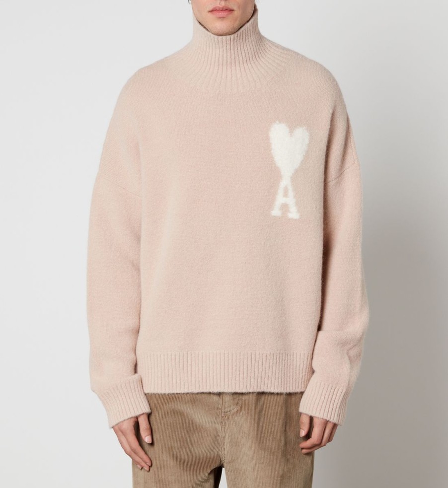 Men Ami Knitwear | Ami De Coeur Logo-Intarsia Alpaca-Blend Roll Neck Jumper