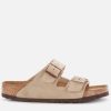 Men Birkenstock Sandals & Slides | Birkenstock Men'S Arizona Sfb Suede Double Strap Sandals - Taupe