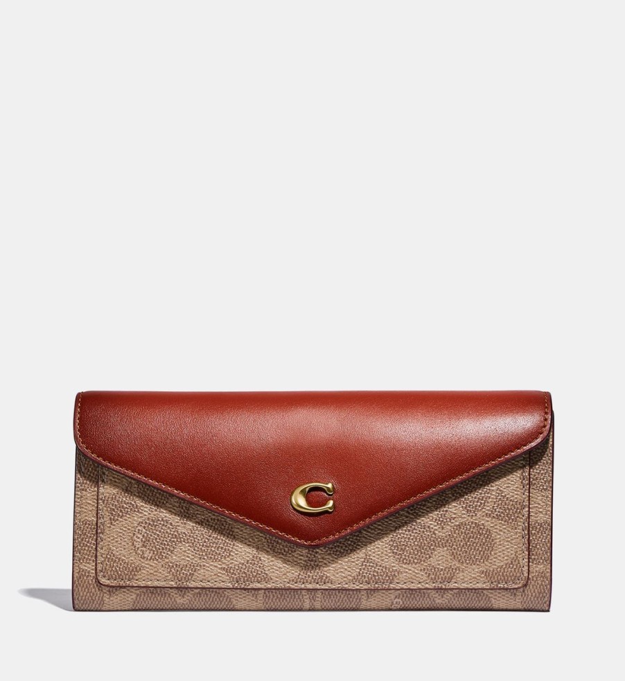 Women Coach Purses | Coach Women'S Colorblock Signature Wyn Soft Wallet - Tan Rust