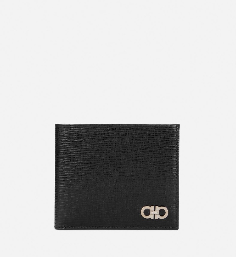 Men Ferragamo Wallets | Ferragamo Men'S Revival Gancio Bicolour Wallet - Black