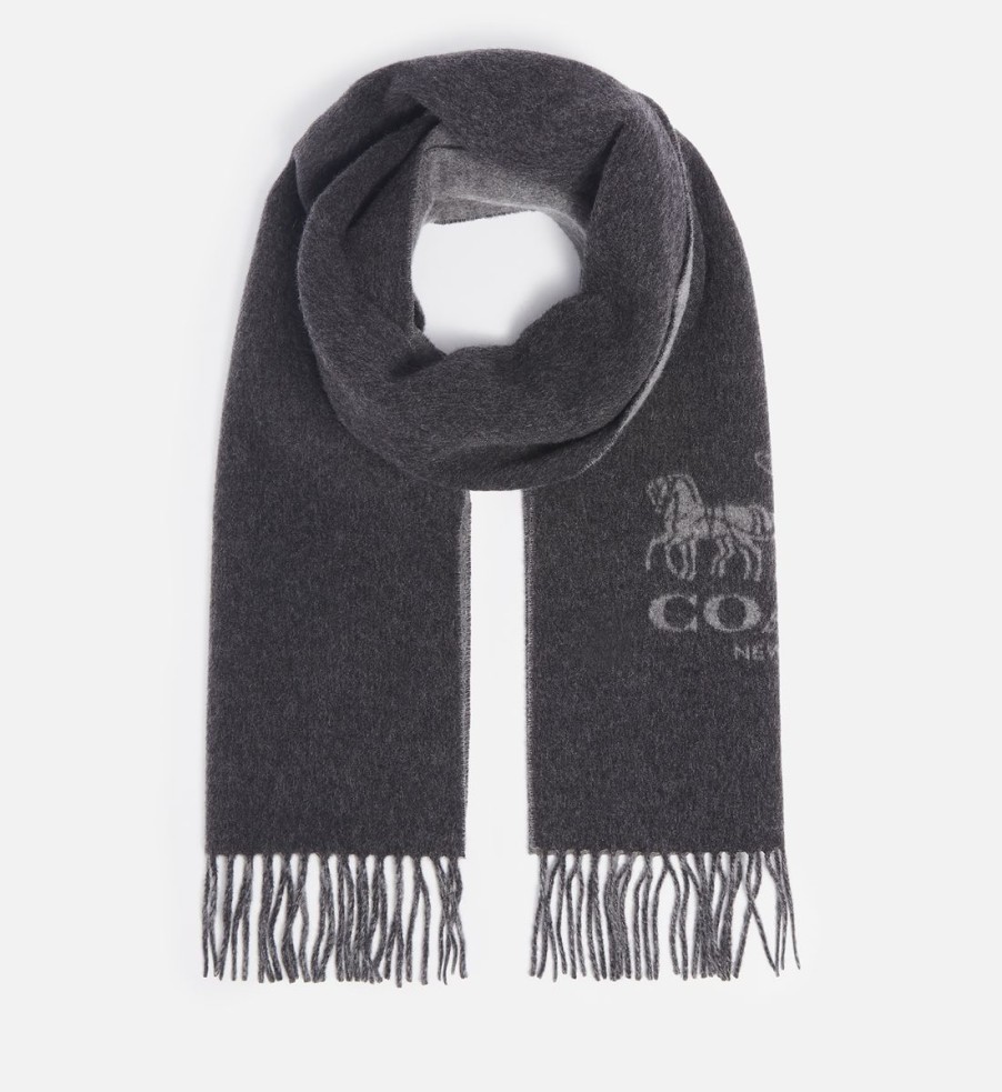 Women Coach Scarves | Coach Horse And Carriage Reversible Cashmere Muffler Scarf