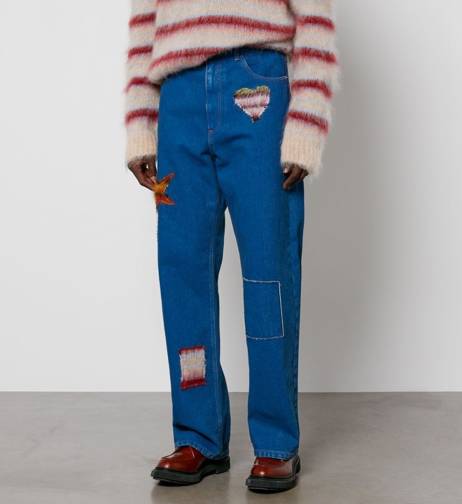 Men Marni Jeans | Marni Mohair Patchwork Denim Straight-Leg Jeans