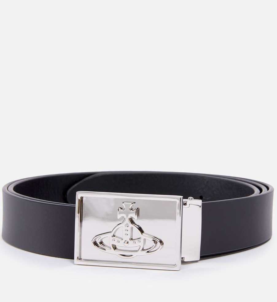 Men Vivienne Westwood Belts | Vivienne Westwood Square Orb Leather Belt