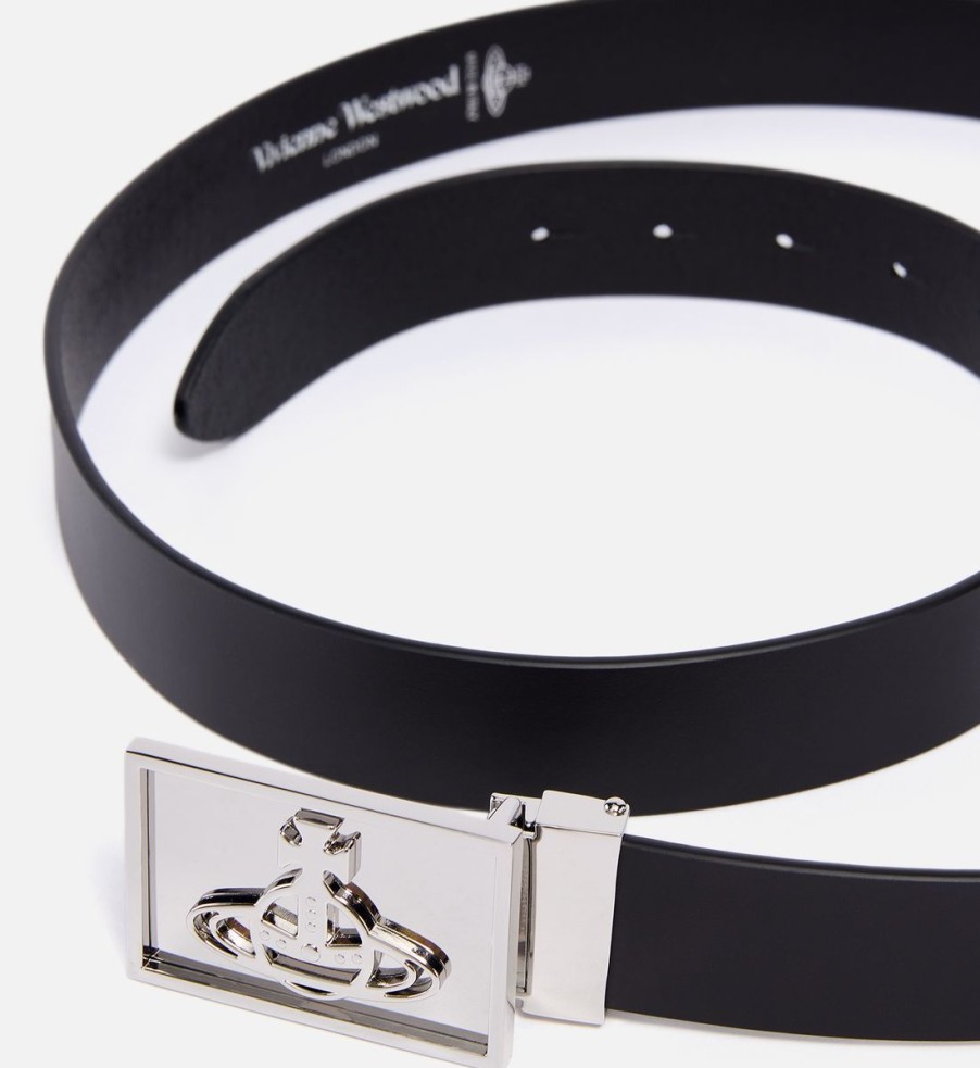 Men Vivienne Westwood Belts | Vivienne Westwood Square Orb Leather Belt