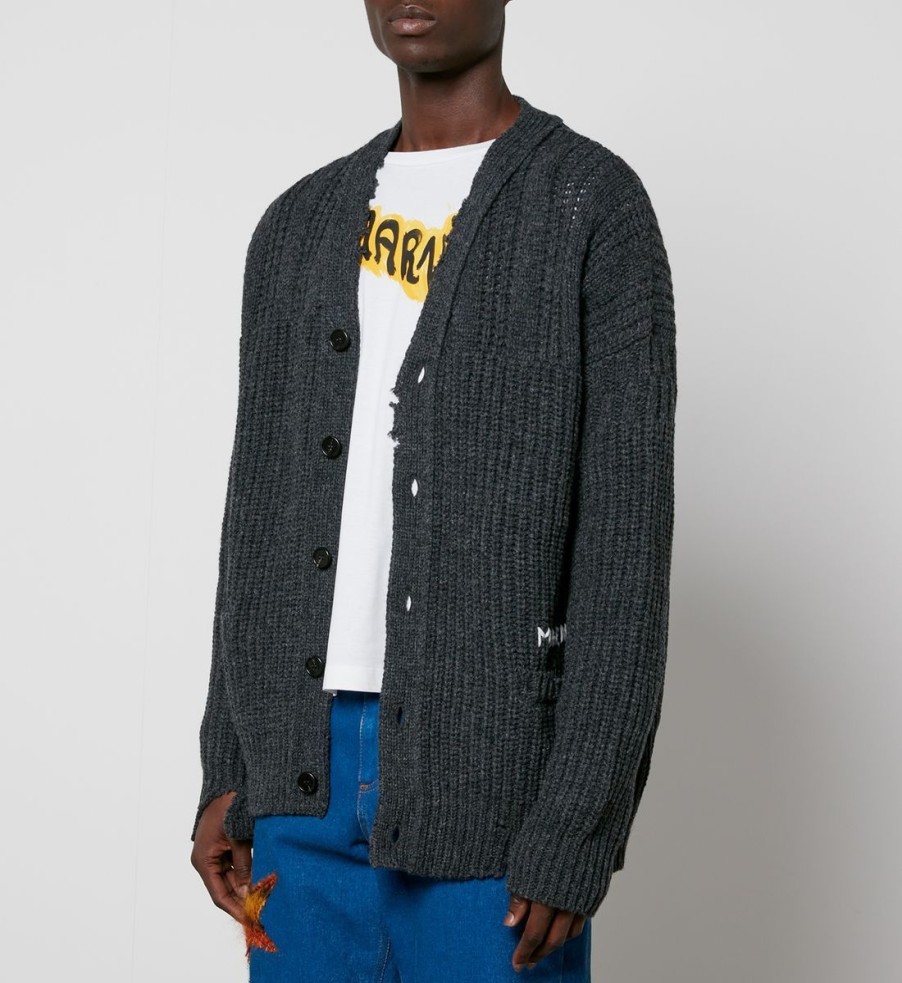 Men Marni Cardigans | Marni Shetland Distressed Wool Cardigan